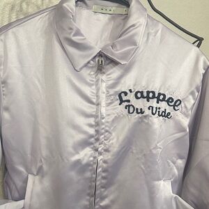 Lavender Satin Jacket with Embroidered Text